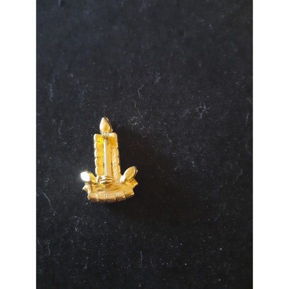 Christmas Candlestick Vintage Brooch Pin Rhinestones Red Green Clear Stones - Picture 3 of 6